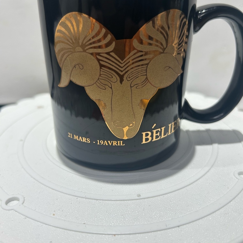 80s Zodiac Aries Belier Stoneware Coffee Mug Vintage French Horoscope Cup - Picture 2 of 3